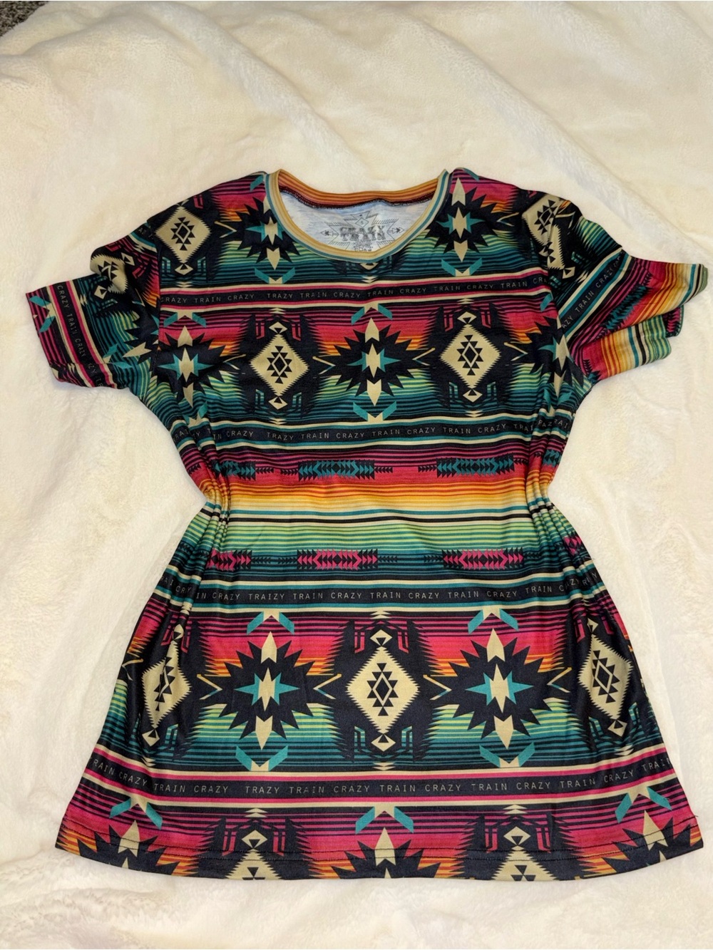 Crazy Train Multicolor Aztec Stripe Short Sleeve Tee